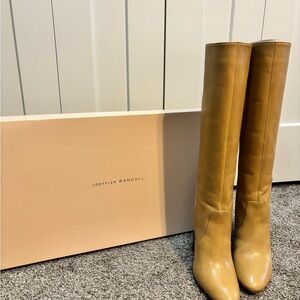 Loeffler Randall Goldy Leather Knee-High Boots, khaki color, Sz 7.5